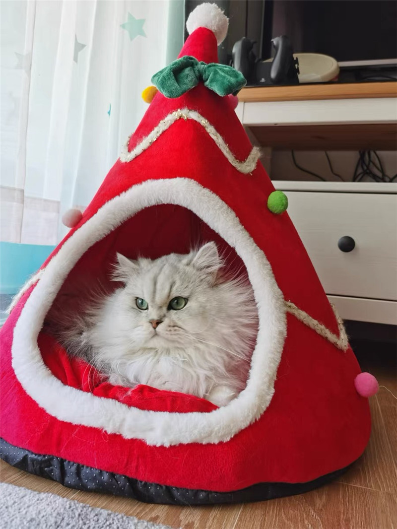 Christmas Tree Dog House Cozy Pet Cave Dog Sleeping Bed Pet Dog Tent With Removable Cushion Dog Bed For Dogs Cats - Image 5