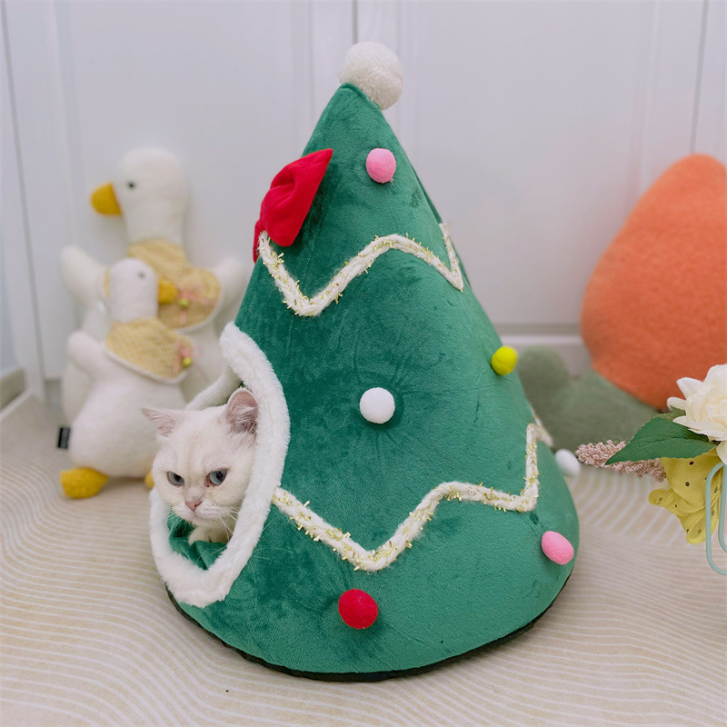 Christmas Tree Dog House Cozy Pet Cave Dog Sleeping Bed Pet Dog Tent With Removable Cushion Dog Bed For Dogs Cats - Image 4