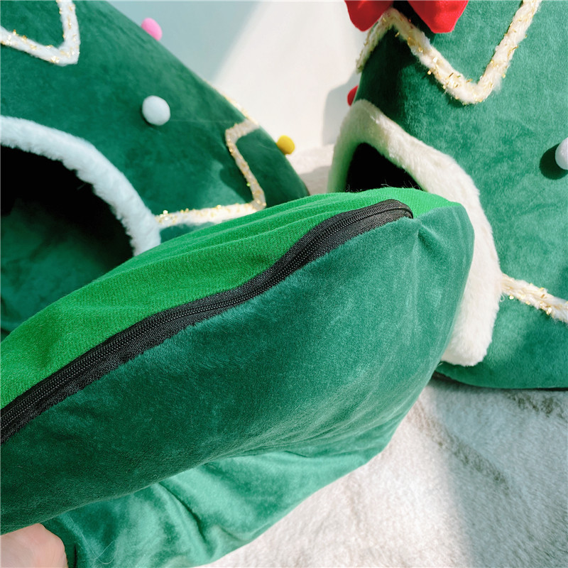 Christmas Tree Dog House Cozy Pet Cave Dog Sleeping Bed Pet Dog Tent With Removable Cushion Dog Bed For Dogs Cats - Image 3