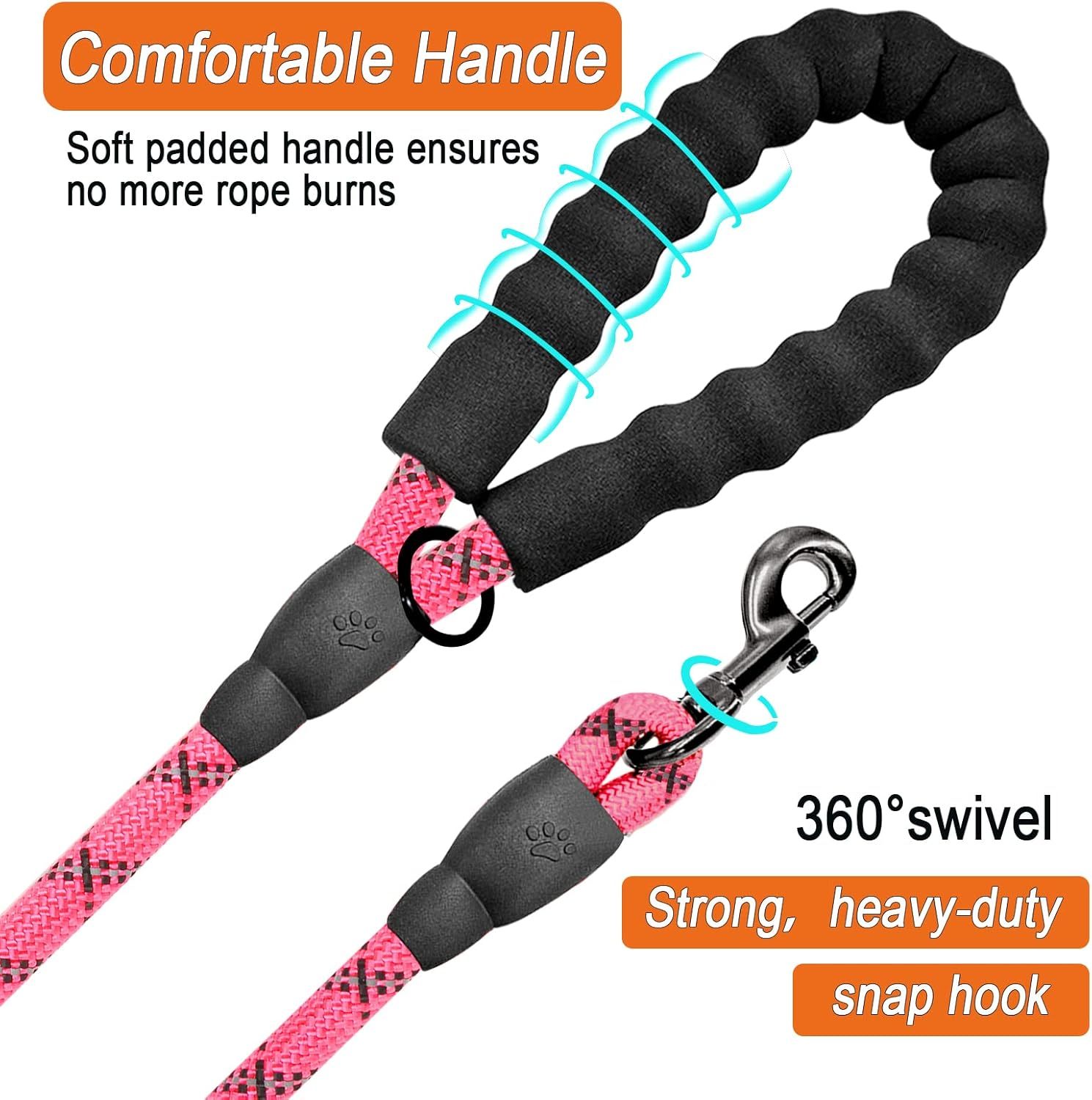 Dog Leashes For Large Dogs Heavy Duty Dog Leash 5 FT With Comfortable Padded Handle And Highly Reflective Threads For Medium Large Dogs Walking Training Running - Image 4