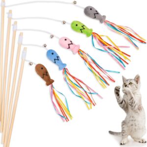 Cat Wand Toys Interactive Cat Toys With Catnip Fish Colorful Ribbons Bell For Kitty Kitten Cat Toys For Indoor Cats Cat Teaser Cat String Toy Cat Accessories