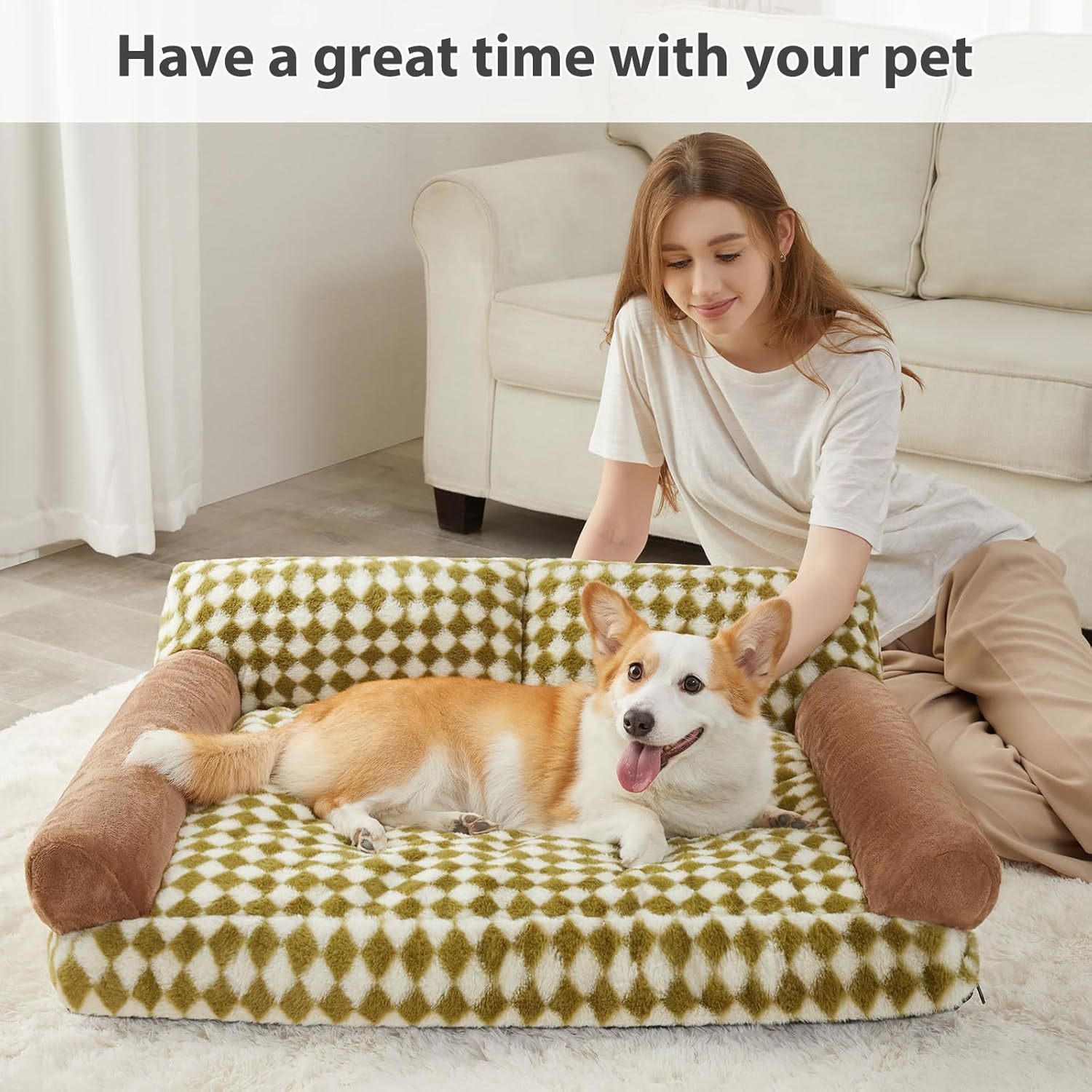 Cat Couch Bed And Dog Couch Bed Pet Couch Bed For Small Pet Cute Dog Sofa Bed Cat Sofa Pet Sofa With Non-Slip Bottom Checkered Dog Bed With Washable Cover - Image 9