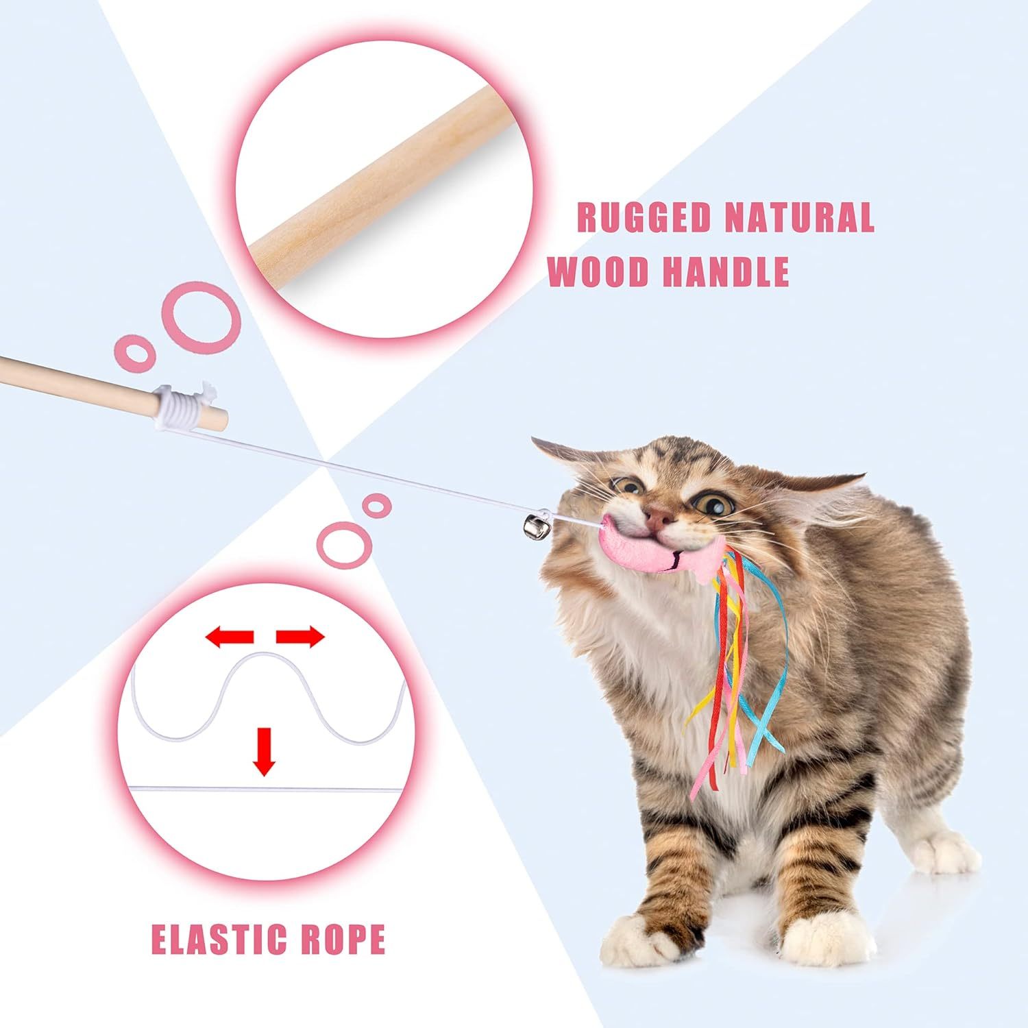 Cat Wand Toys Interactive Cat Toys With Catnip Fish Colorful Ribbons Bell For Kitty Kitten Cat Toys For Indoor Cats Cat Teaser Cat String Toy Cat Accessories - Image 3
