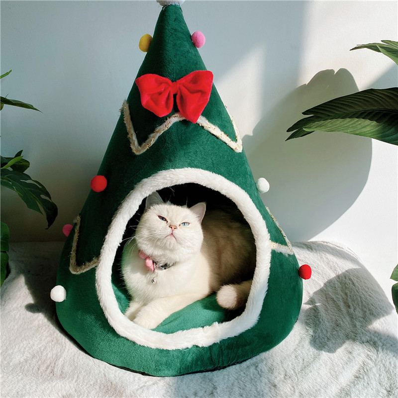 Christmas Tree Dog House Cozy Pet Cave Dog Sleeping Bed Pet Dog Tent With Removable Cushion Dog Bed For Dogs Cats - Image 6