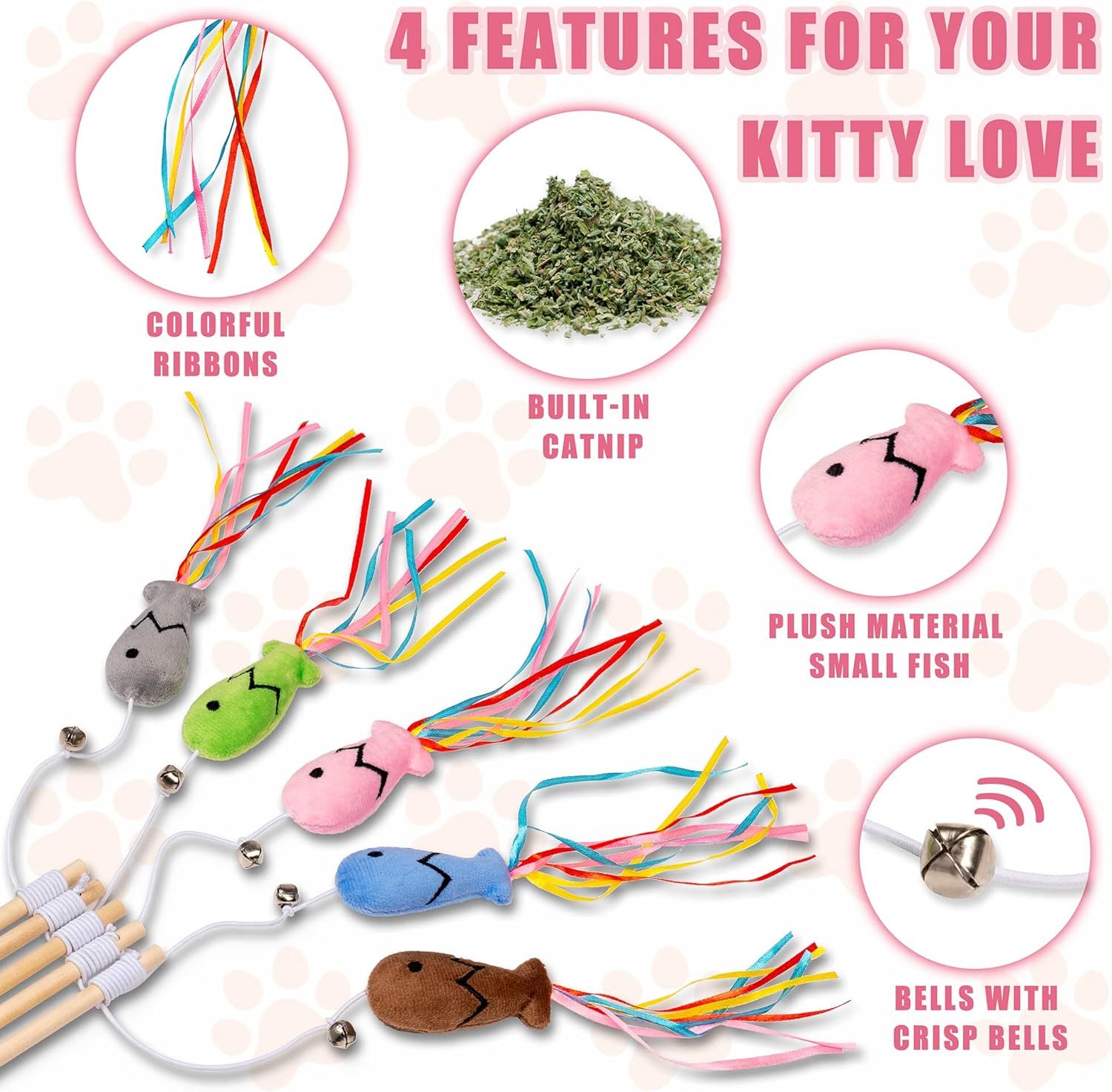 Cat Wand Toys Interactive Cat Toys With Catnip Fish Colorful Ribbons Bell For Kitty Kitten Cat Toys For Indoor Cats Cat Teaser Cat String Toy Cat Accessories - Image 5