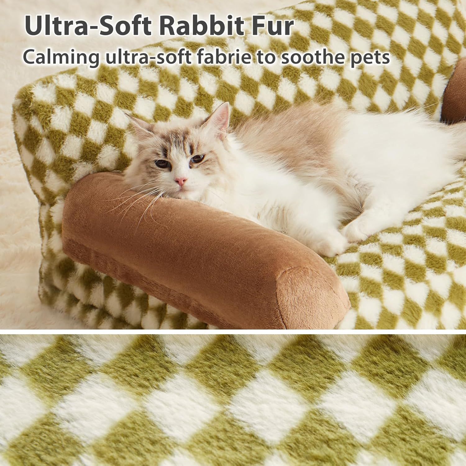 Cat Couch Bed And Dog Couch Bed Pet Couch Bed For Small Pet Cute Dog Sofa Bed Cat Sofa Pet Sofa With Non-Slip Bottom Checkered Dog Bed With Washable Cover - Image 5
