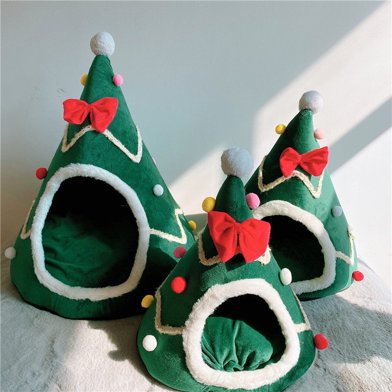 Christmas Tree Dog House Cozy Pet Cave Dog Sleeping Bed Pet Dog Tent With Removable Cushion Dog Bed For Dogs Cats - Image 9