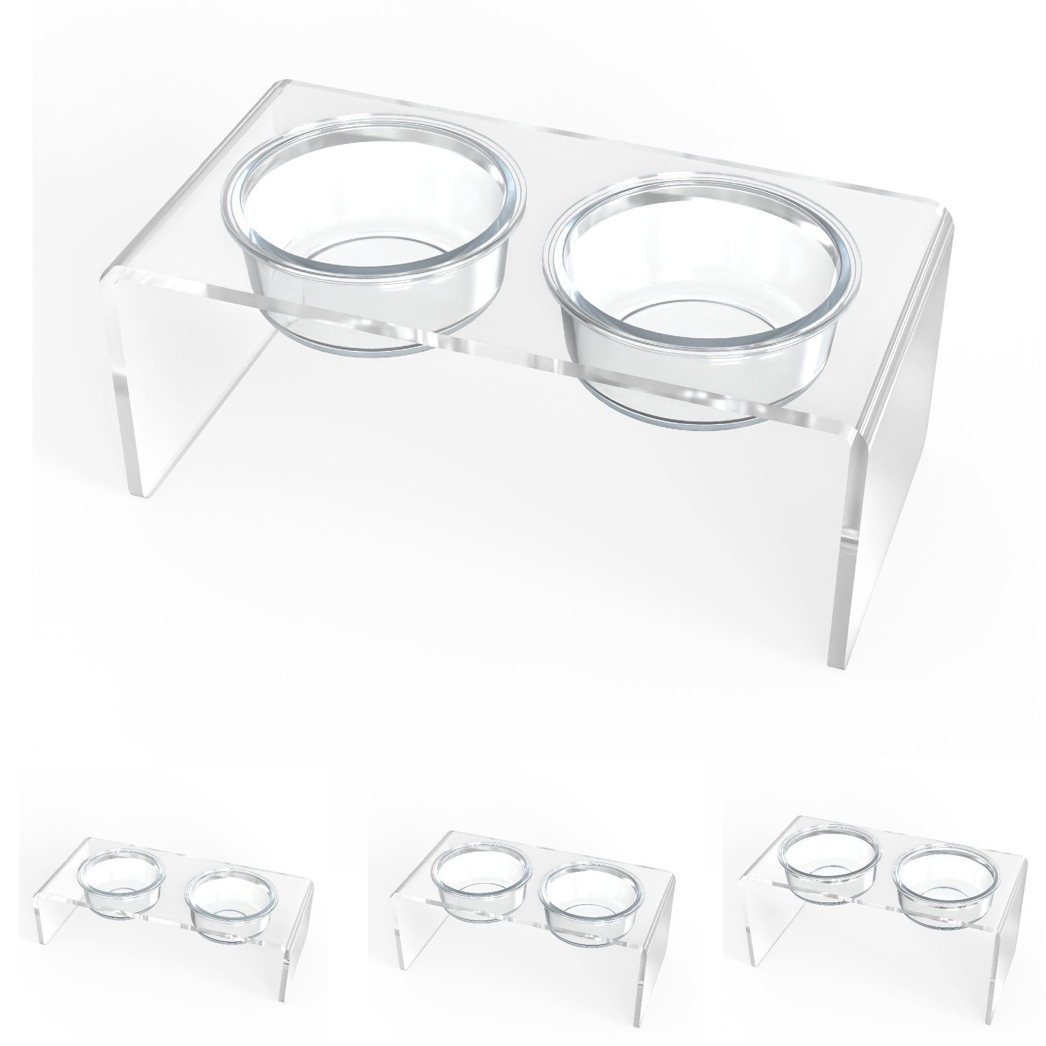 Modern Clear Acrylic Elevated Pet Feeder, Double Bowl