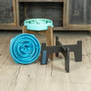 Personalized Wooden Dog Bowl Stand – Slow Feeder Compatible