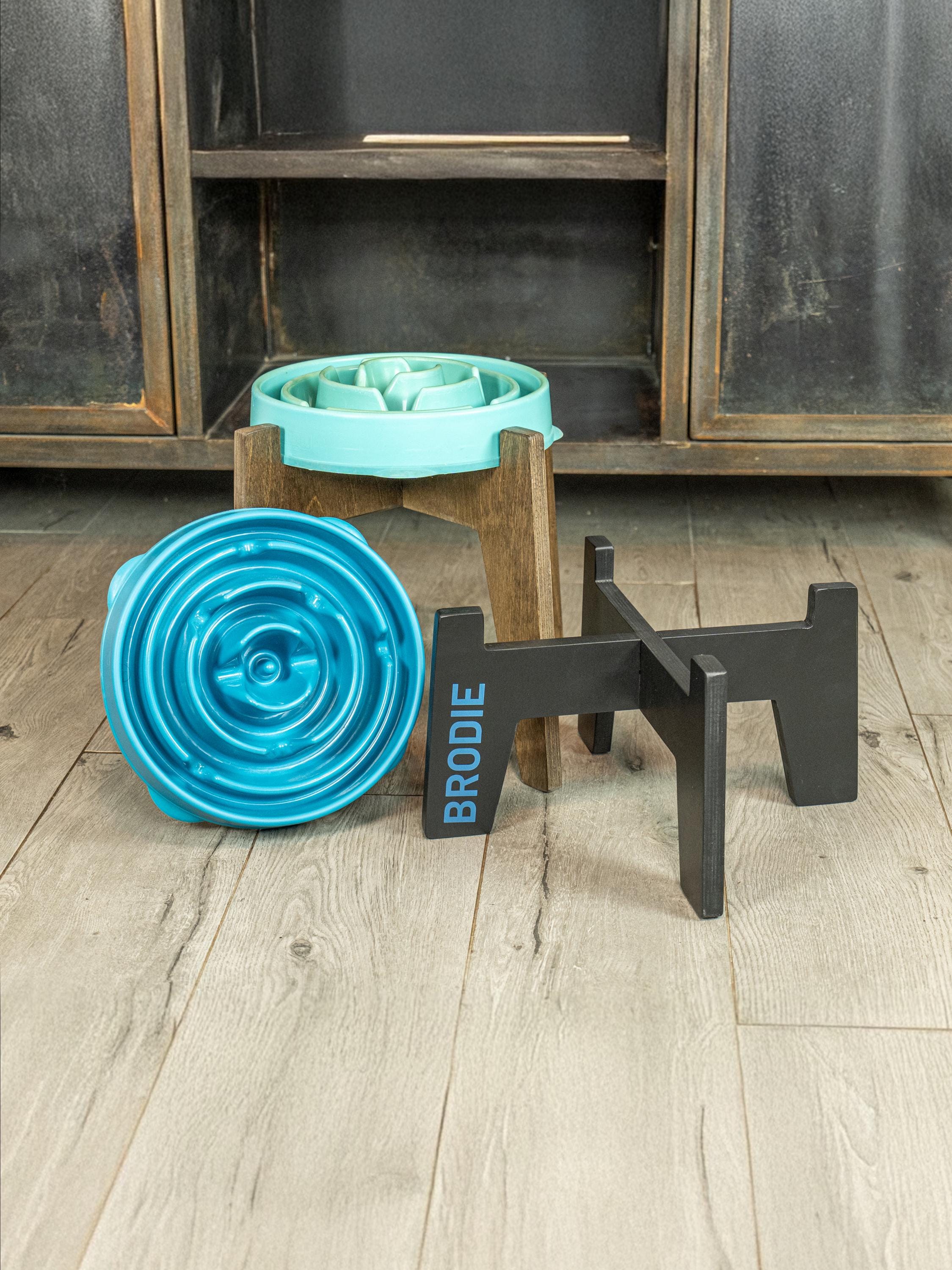Personalized Wooden Dog Bowl Stand – Slow Feeder Compatible
