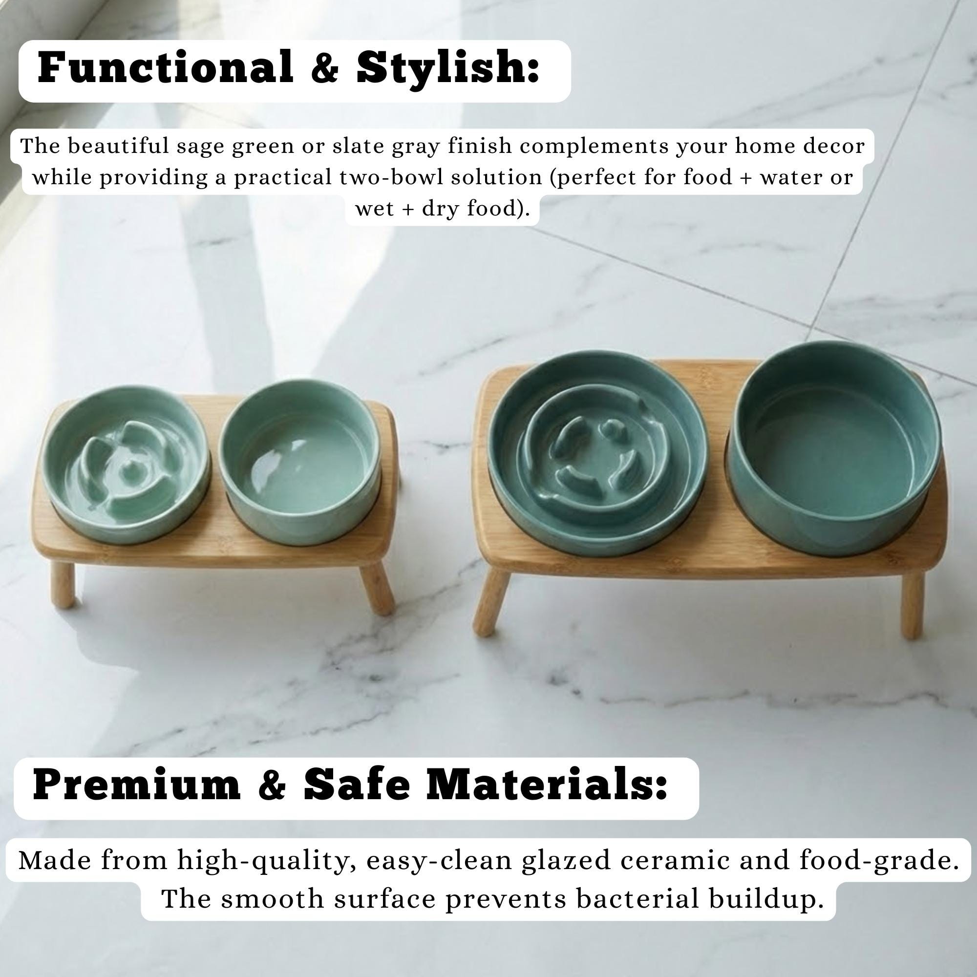 Elevated Ceramic Slow Feeder Dog Bowl with Anti-Slip Bamboo Stand - For Large Breeds - Image 4