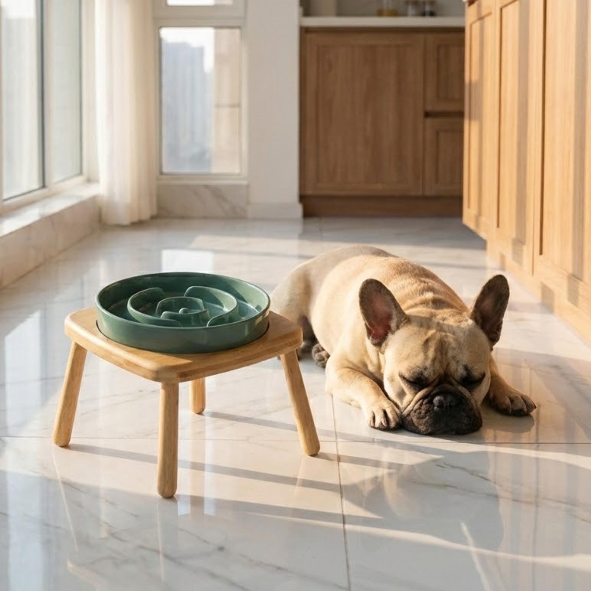 Elevated Ceramic Slow Feeder Dog Bowl with Anti-Slip Bamboo Stand - For Large Breeds - Image 17