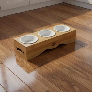 Elevated Dog Bowl Stand, Bamboo Pet Feeder with Stainless Steel Bowls