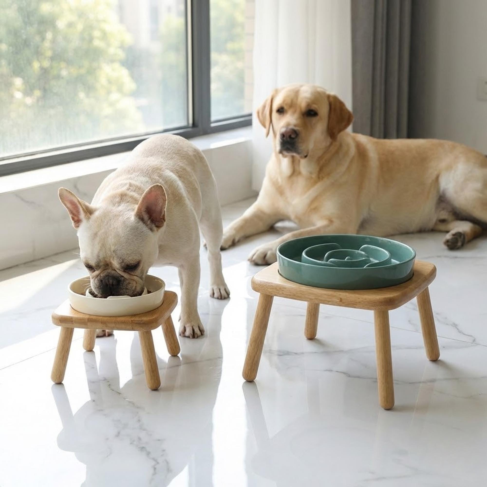 Elevated Ceramic Slow Feeder Dog Bowl with Anti-Slip Bamboo Stand - For Large Breeds - Image 20