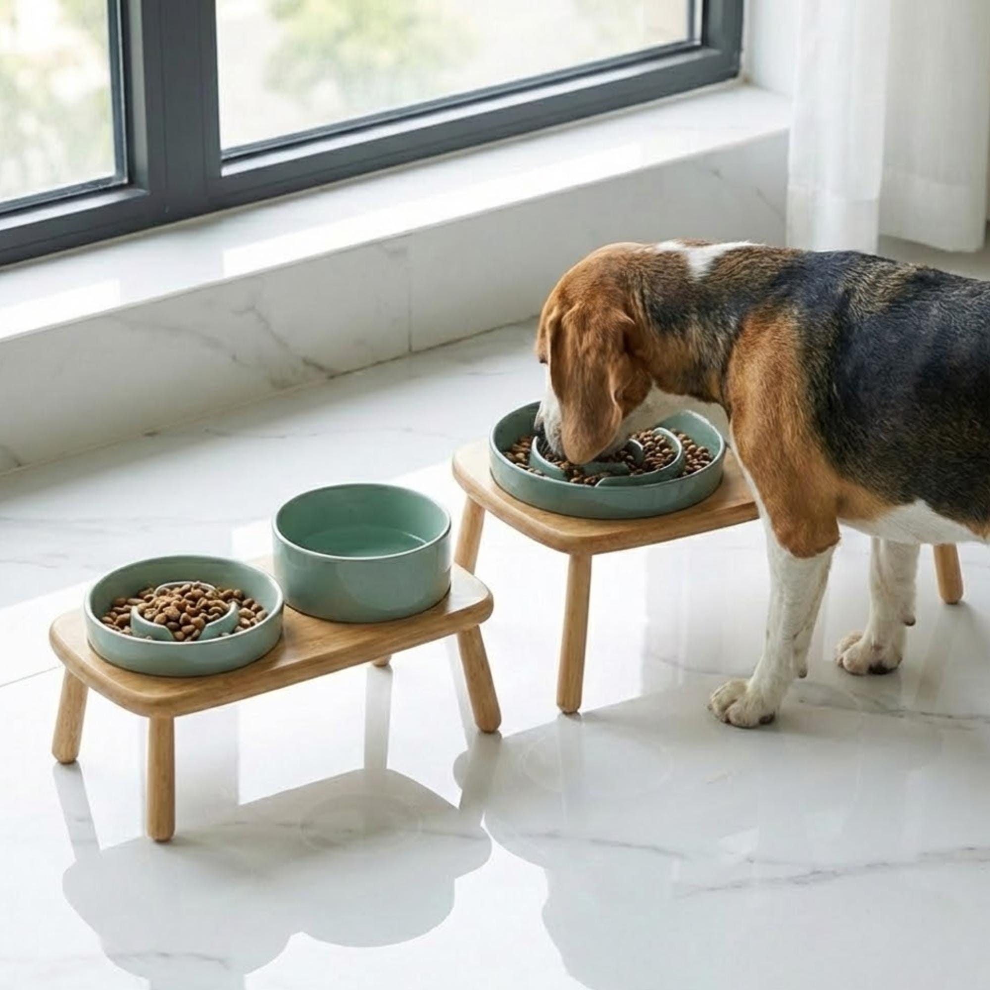 Elevated Ceramic Slow Feeder Dog Bowl with Anti-Slip Bamboo Stand - For Large Breeds - Image 7