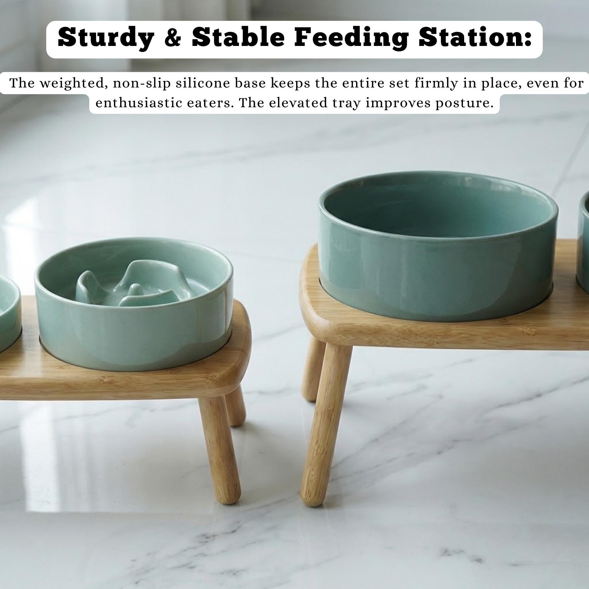Elevated Ceramic Slow Feeder Dog Bowl with Anti-Slip Bamboo Stand - For Large Breeds - Image 6