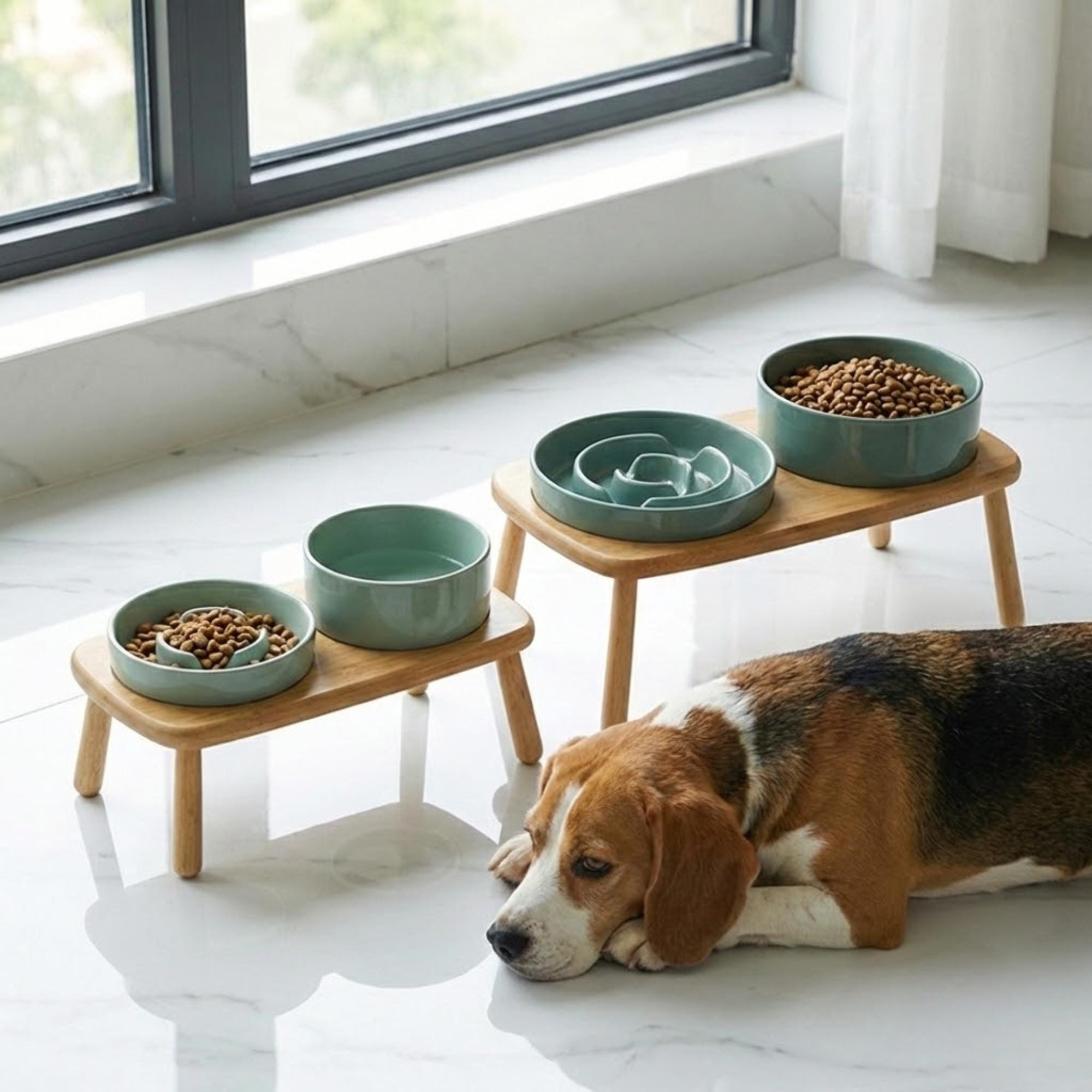 Elevated Ceramic Slow Feeder Dog Bowl with Anti-Slip Bamboo Stand - For Large Breeds - Image 18