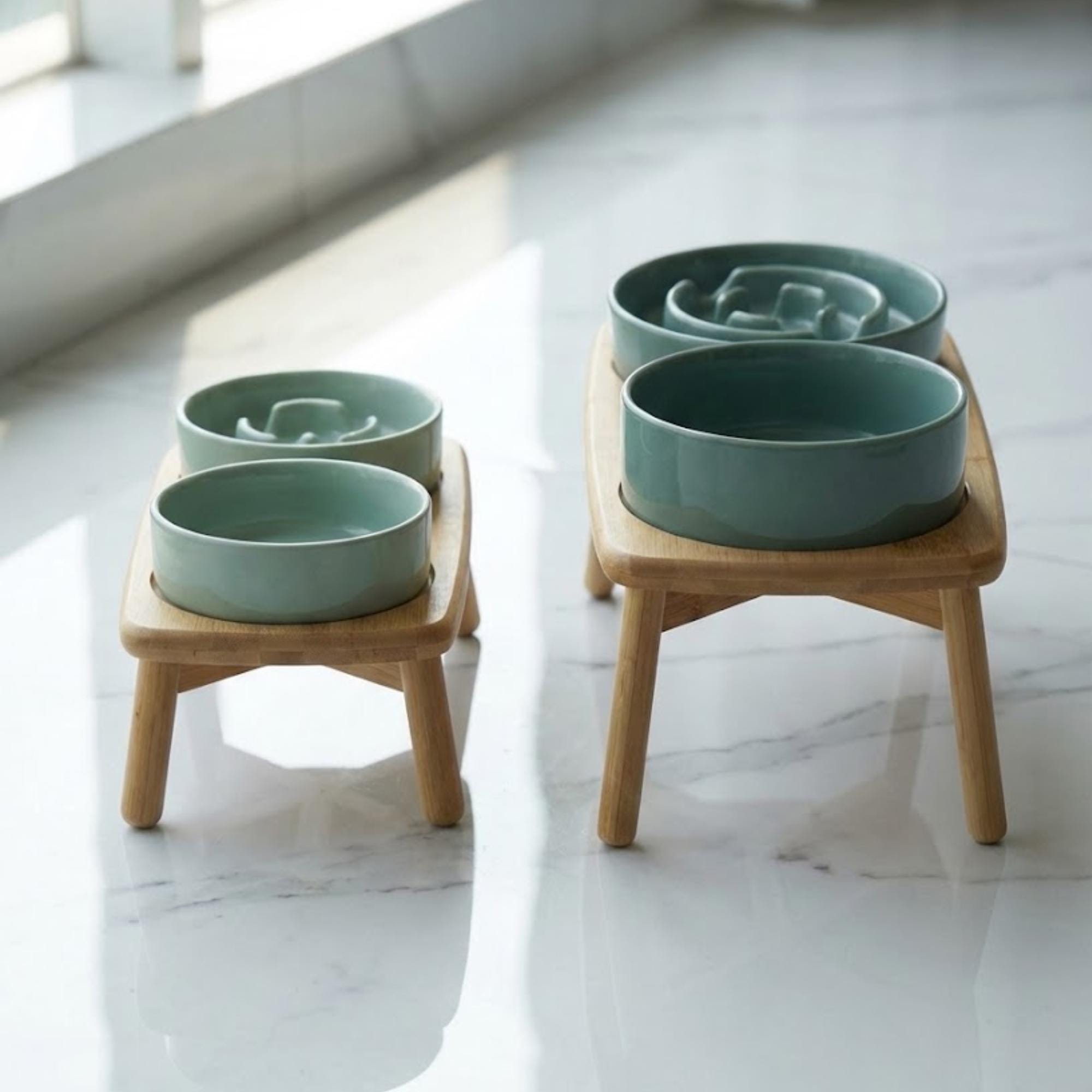 Elevated Ceramic Slow Feeder Dog Bowl with Anti-Slip Bamboo Stand - For Large Breeds - Image 5
