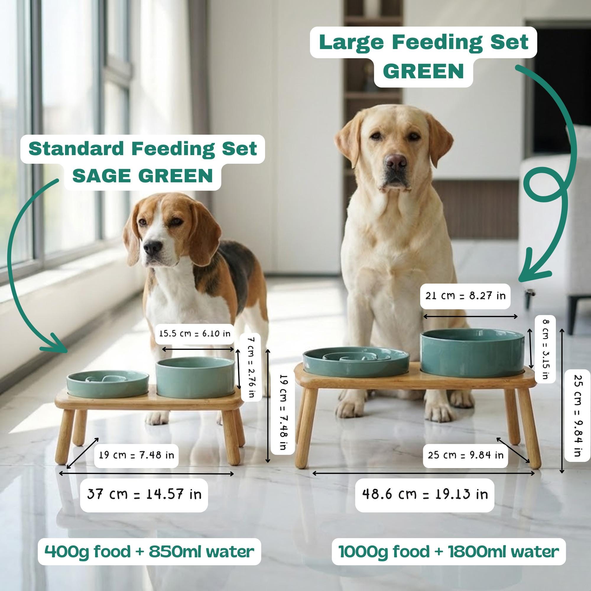 Elevated Ceramic Slow Feeder Dog Bowl with Anti-Slip Bamboo Stand - For Large Breeds - Image 14
