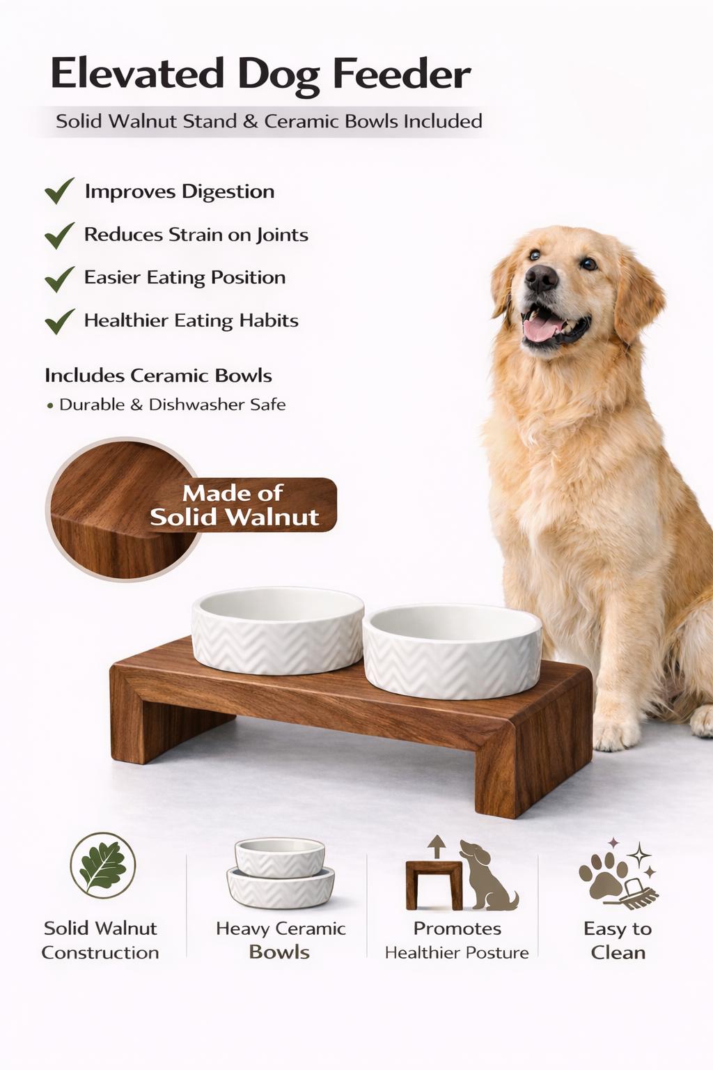Wooden Dog Bowl Stand,Raised Dog Feeder,Custom Dog Bowl,Walnut Feeding Stands,Large Dog Bowl,Elevated Dog Bowls,Wood Pet Feeder - Image 2