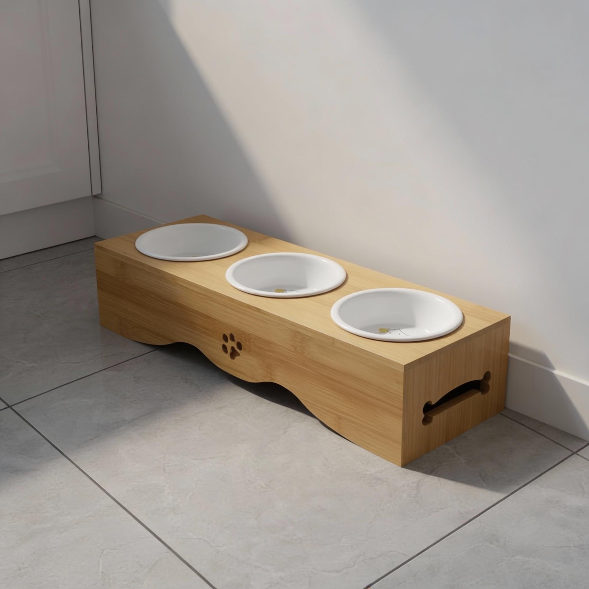 Elevated Dog Bowl Stand, Bamboo Pet Feeder with Stainless Steel Bowls - Image 4