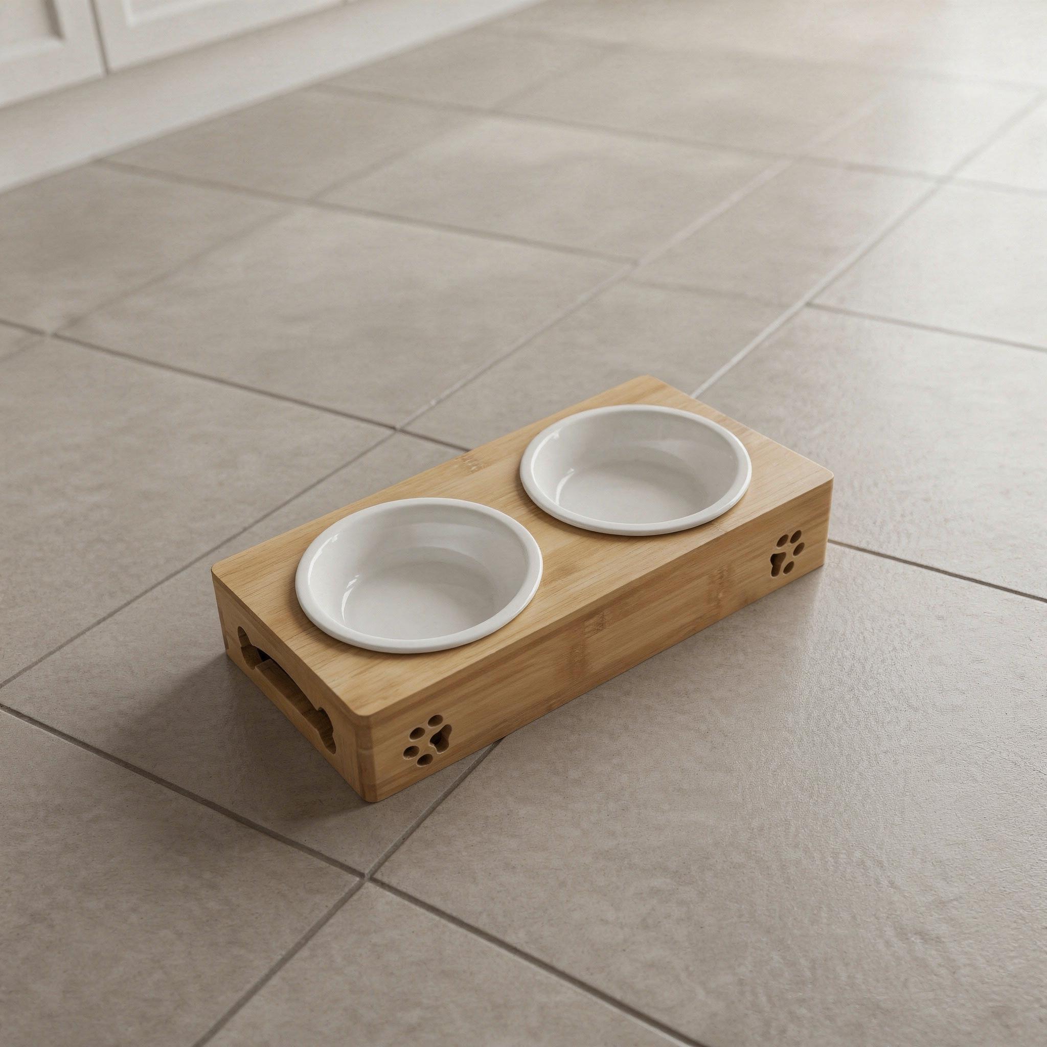 Elevated Dog Bowl Stand, Bamboo Pet Feeder with Stainless Steel Bowls - Image 3