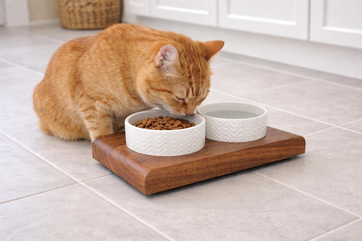 Elevated Cat Bowl,Cat Bowl Stand, Elevated Cat Feeder, Solid Wood Cat Feeding Station, Raised Cat Food Bowl, Modern Pet Furniture