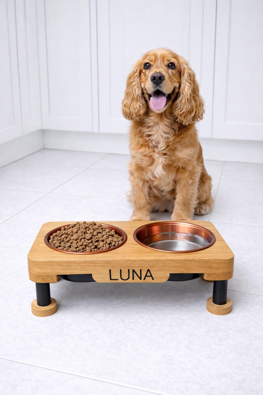 Raised Dog Bowl Stand, Solid Oak Elevated Dog Feeder with Bowls, Modern Wooden Pet Feeding Station, Dog Feeding Station - Image 6