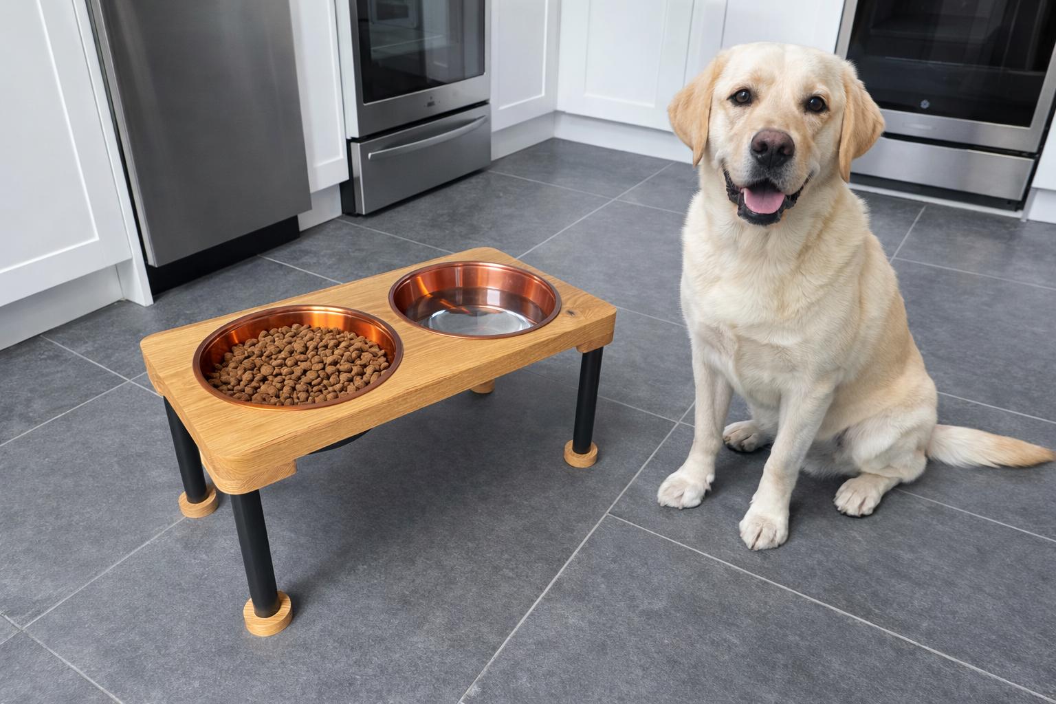 Raised Dog Bowl Stand, Solid Oak Elevated Dog Feeder with Bowls, Modern Wooden Pet Feeding Station, Dog Feeding Station - Image 11