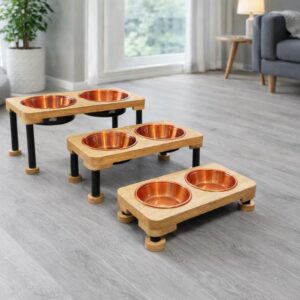 Raised Dog Bowl Stand, Solid Oak Elevated Dog Feeder with Bowls, Modern Wooden Pet Feeding Station, Dog Feeding Station