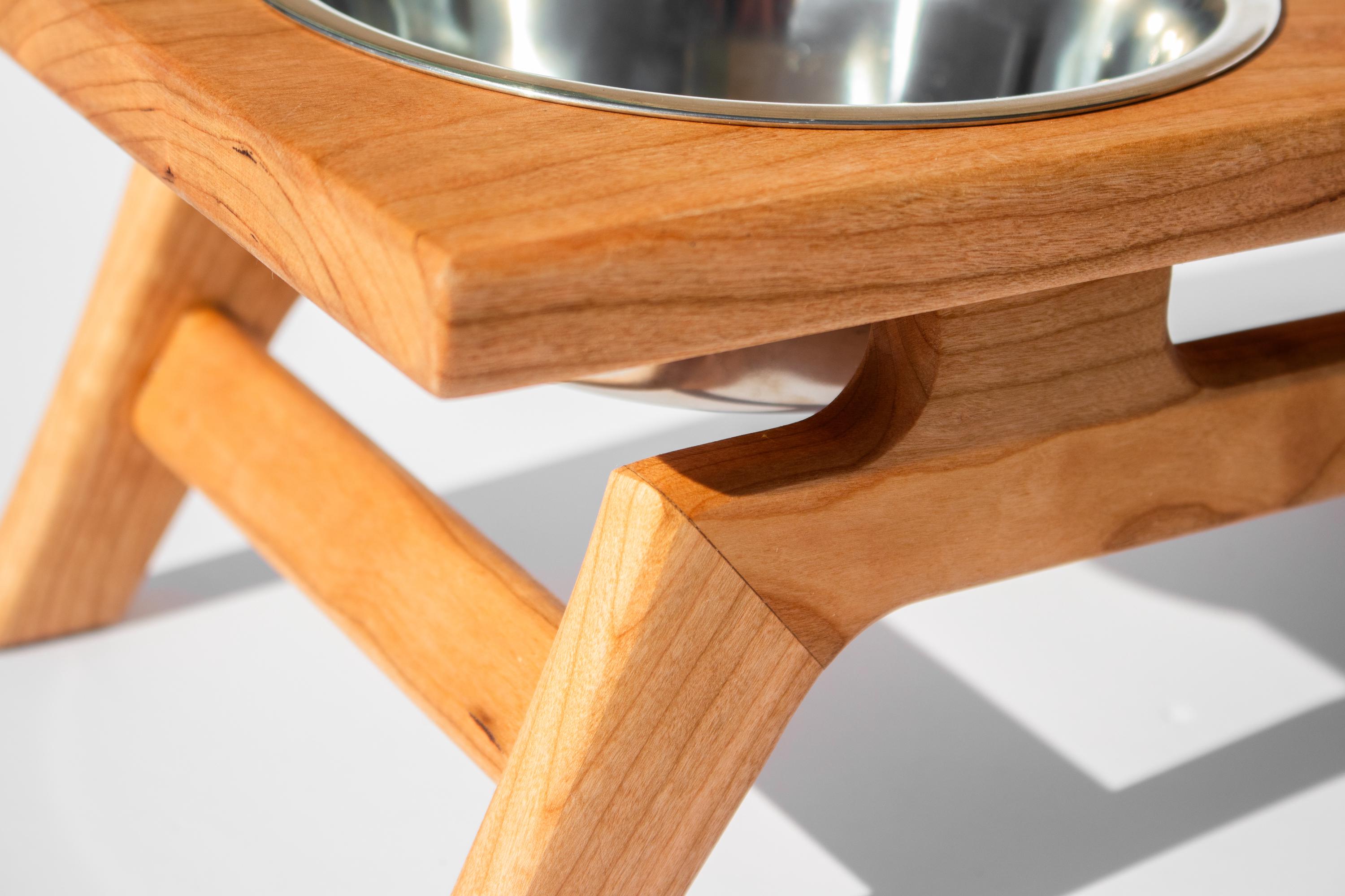 Hardwood Pet Feeder, MCM Style Raised Pet Bowl - Image 7