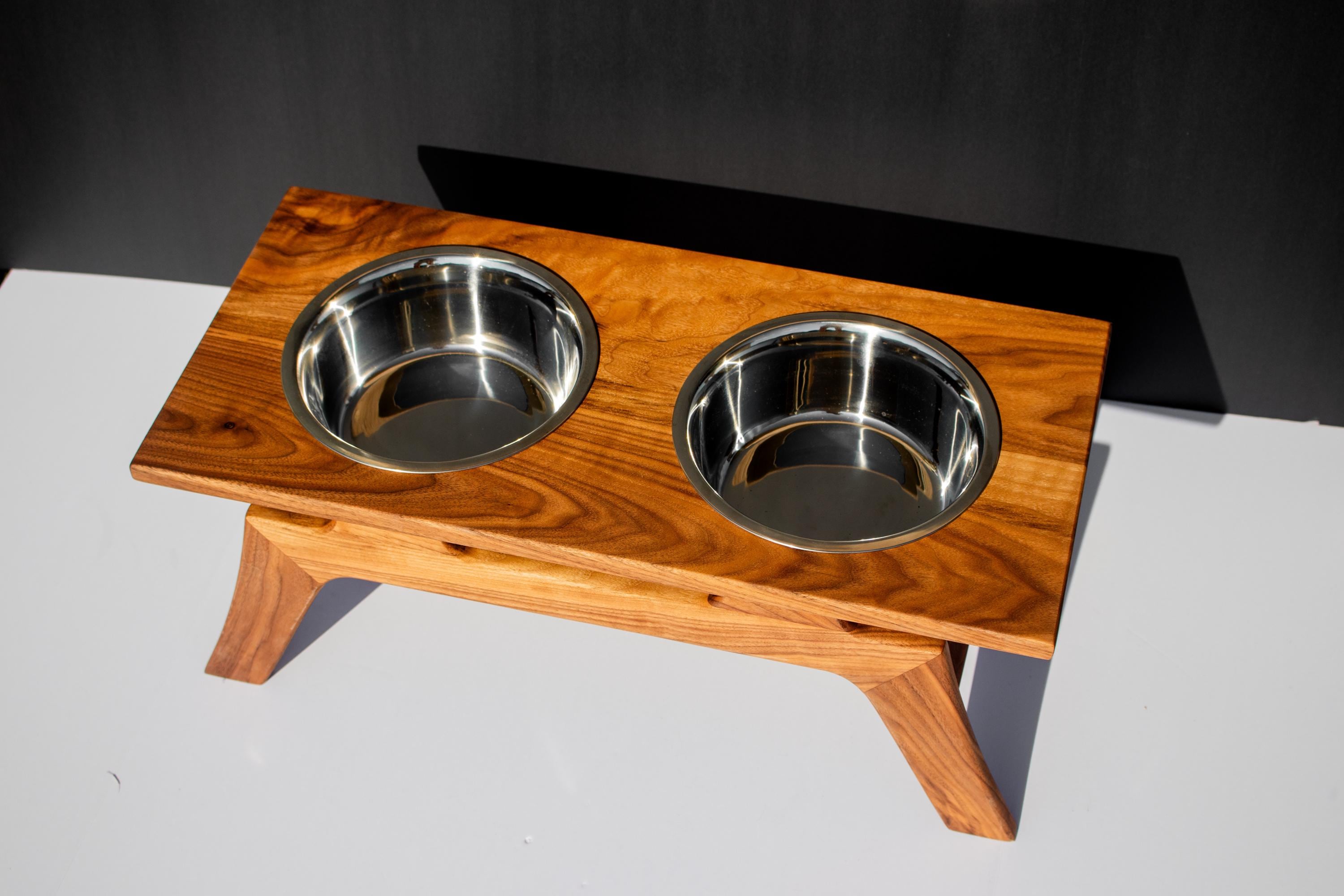 Hardwood Pet Feeder, MCM Style Raised Pet Bowl - Image 4