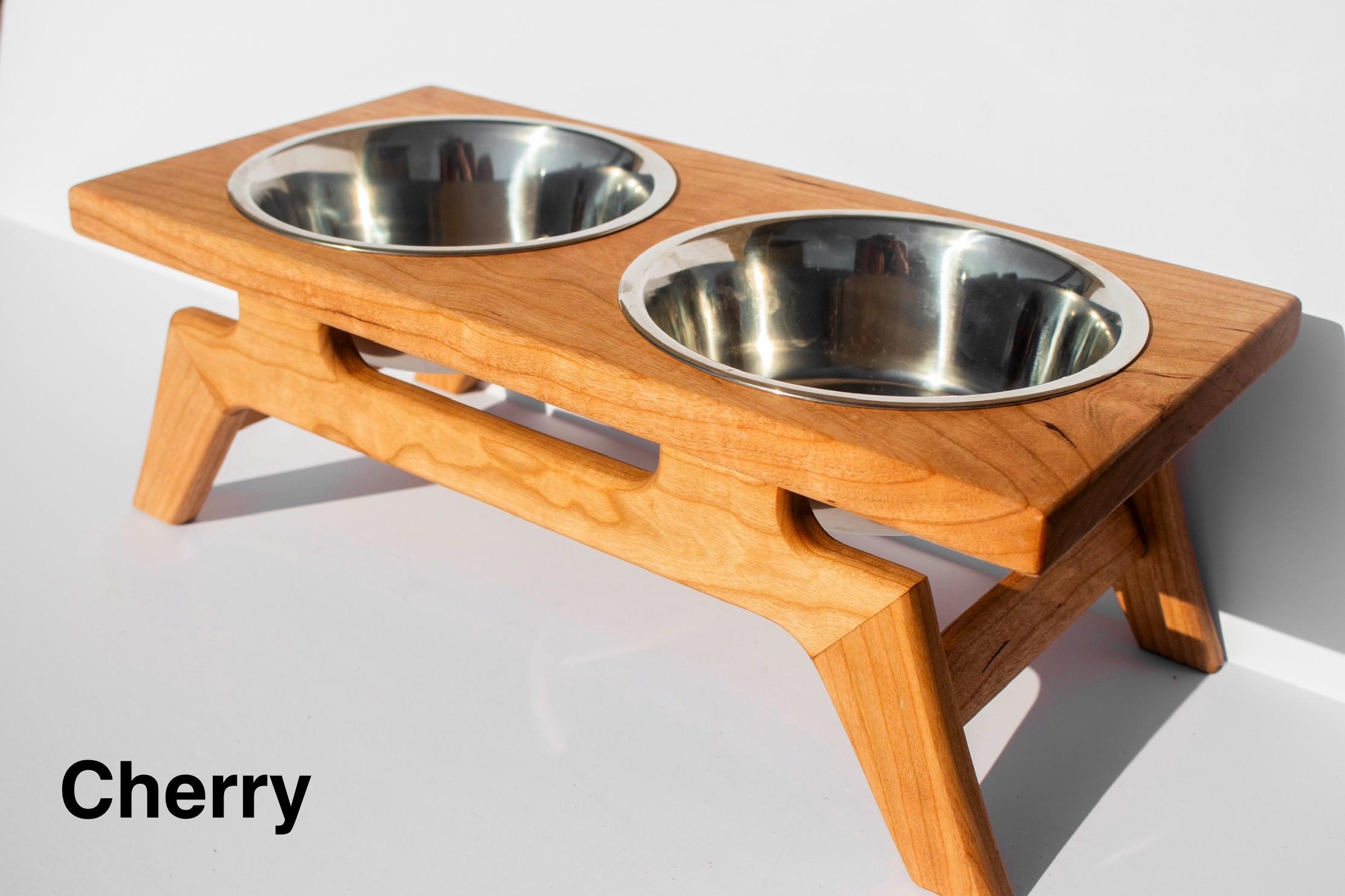 Hardwood Pet Feeder, MCM Style Raised Pet Bowl - Image 3