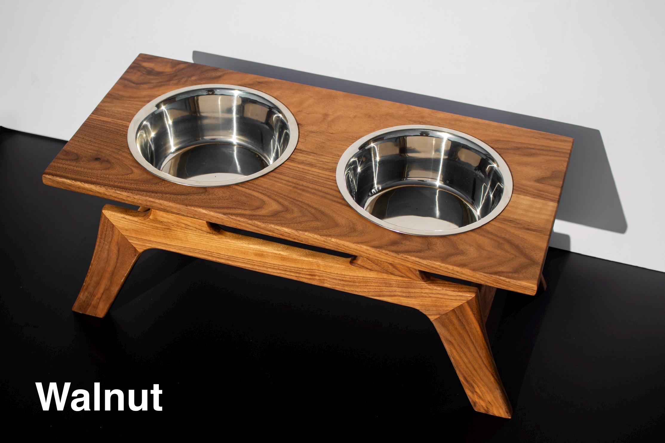 Hardwood Pet Feeder, MCM Style Raised Pet Bowl - Image 2