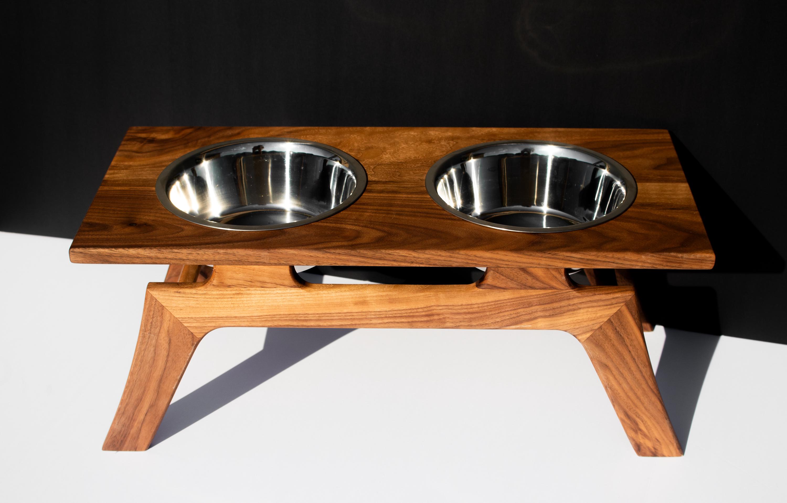 Hardwood Pet Feeder, MCM Style Raised Pet Bowl - Image 5