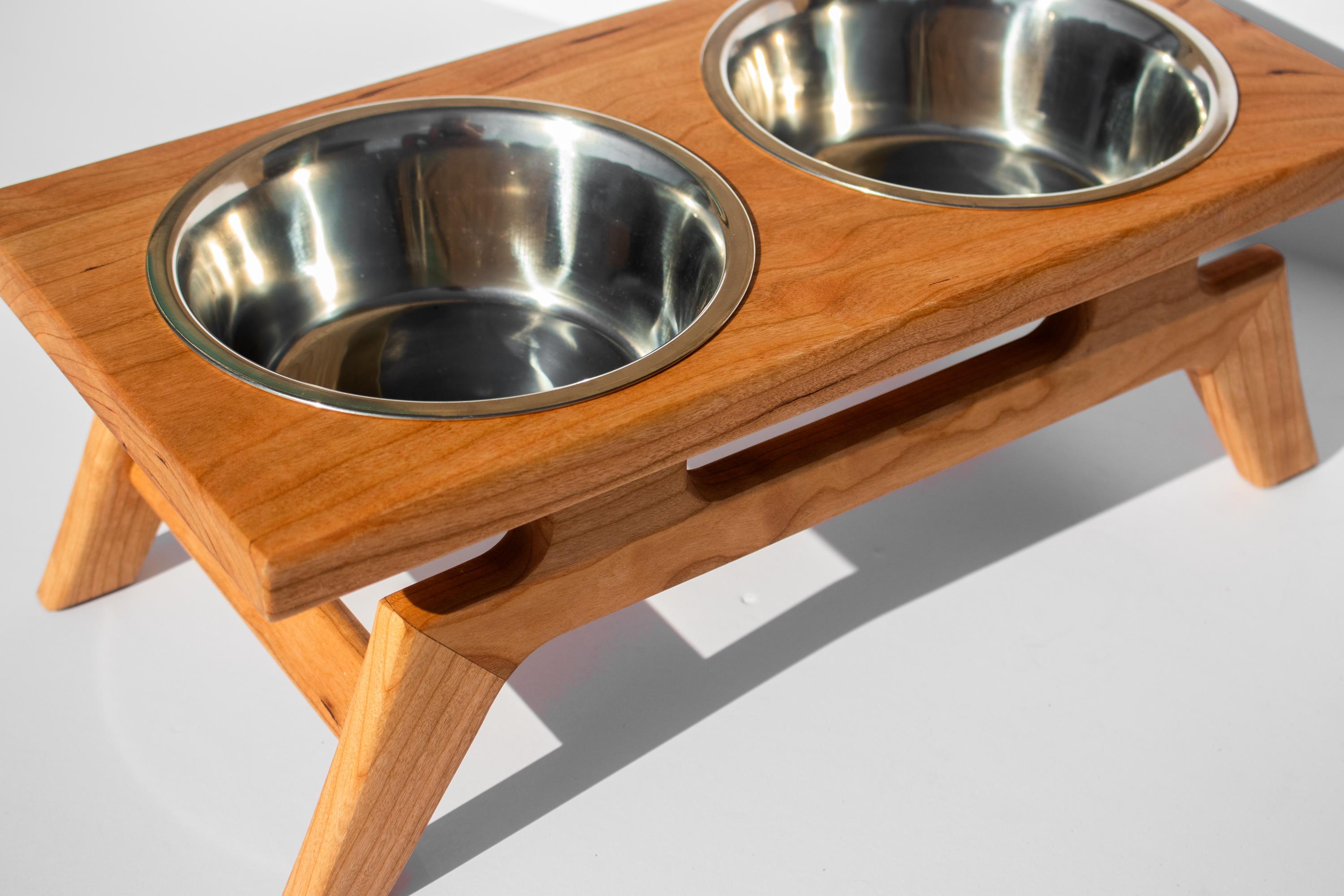 Hardwood Pet Feeder, MCM Style Raised Pet Bowl - Image 6