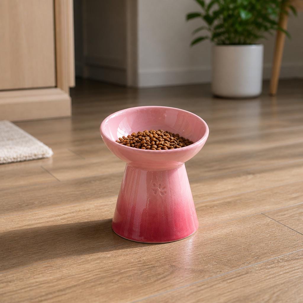 Elevated Pet Bowl, Ceramic Raised Cat Dog Feeder with Neck Protection & Tilted Design - Image 5