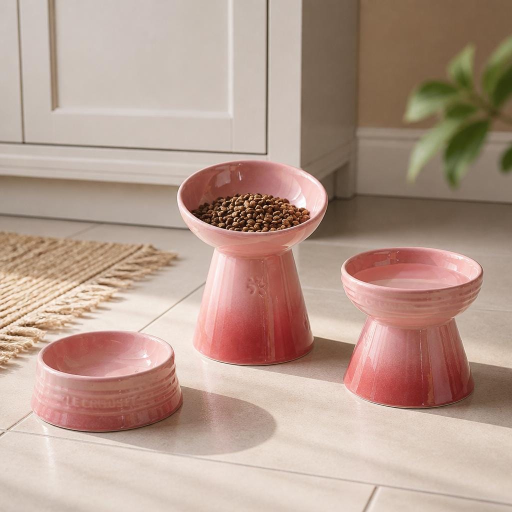 Elevated Pet Bowl, Ceramic Raised Cat Dog Feeder with Neck Protection & Tilted Design - Image 2