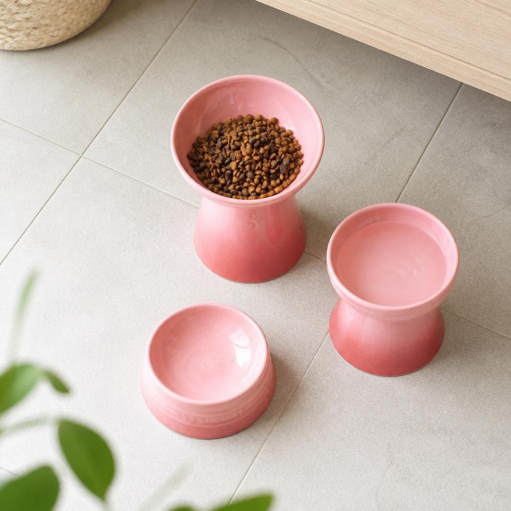 Elevated Pet Bowl, Ceramic Raised Cat Dog Feeder with Neck Protection & Tilted Design - Image 3